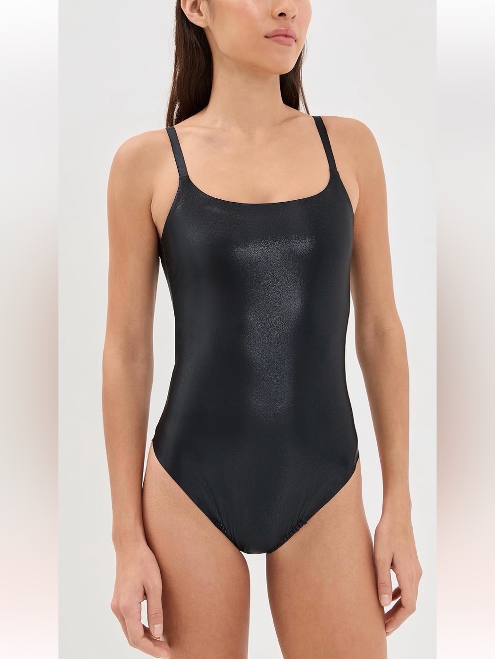 Spanx Metallic Black Scoop Neck Thong Bodysuit Size Large NWT